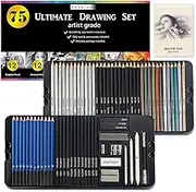 75 Pieces of Sketching Set, Equipped with Watercolor-Metallic Colored-Colored Pencil, Charcoal Pencil, Graphite Stick, Charcoal Stick, Double-Hole Pencil Sharpener