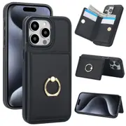 IPhone 15 Pro Case With Card Holder,Military Grade Drop Protection,Durable Shockproof Cover-Black