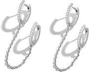 [Fancy Combs] 1 Pair Double Hoop Chain Earrings for Women Girls Silver Gold Crystal Zircon Hinge Dangle Piercing Earring Small Hoop Cuff Cartilage Earrings Punk Jewelry