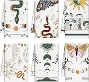 Zubebe 6 Pack Boho Kitchen Towels 18 x 28'' Mushroom Witchy Kitchen Towels Moon Celestial Absorbent Dishcloth Decor Gifts for Farmhouse Home Decorations