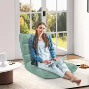 CostwayFloor Chair with Back Support with 14-Position Adjustable Back and Thick Sponge Padding-Green