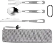 OUTXE Titanium Flatware Polished Knife Fork Spoon Set Lightweight Ti Camping ...