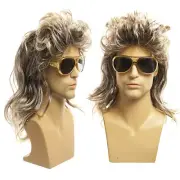 80s Mixed Color Medium Long Curly Hair For Men Cosplay Hair Wig Disco Party Wig