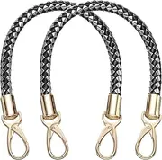 uxcell 2 Pcs Leather Purse Strap, 15.7 Inch PU Leather Braided Purse Replacement Shoulder Strap for Handbags with Buckle for DIY Handbag Purse Making, Black/Silver