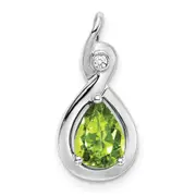 14k White Gold Pear Peridot and Real Diamond Pendant