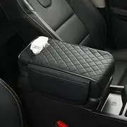 Upgraded Car Center Console Cover, Leather Car Armrest Cover Cushion with 2 Storage Bags and Tissue Box, Universal Auto Center Console Armrest Pillow for Most Vehicles (Black)