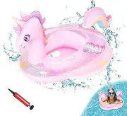 Baby Swimming Float, Inflatable Pool Float Swimming Ring with Safety Seat and Handle Unicorn Fun Water Toy Accessories for Age 1-5 Year Old Children Kids Boys Girls Summer Training