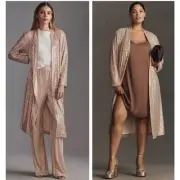 NEW Mare Mare x Anthropologie Sequin Duster Jacket Women Size Large Rose Gold