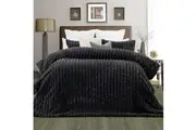 Arna Charcoal 3 Pcs Channel Faux Bunny Fur Comforter Set Queen