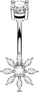 [Jewseen] Sunflower Belly Button Ring Floral Belly Button Piercing Surgical Steel Belly Piercing Jewelry CZ Navel Ring Navel Barbell Curved Barbell Body Piercing Jewelry for Women