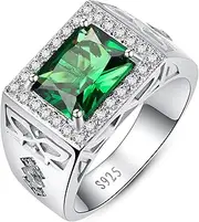 [Yaresul] 8 * 10mm Vintage Emerald Rings for Men 925 Sterling Silver Bands for Men Paved White Cubic Zirconia Cocktail Ring Men Cool Rings Men Wedding Ring Engagement 12mm Band Size 6-12