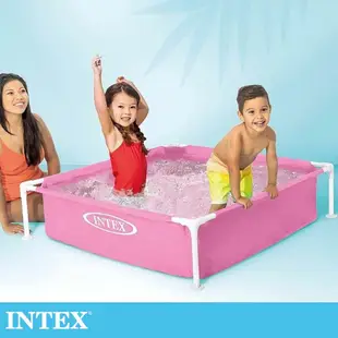 【INTEX】方型四柱框架游泳池/藍色/粉紅色/免充氣泳池(122*122cm)(337L) 2歲+(57173)