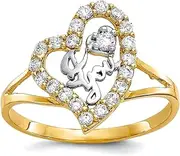 [JewelryWeb] 10k Yellow Gold Solid Polished and Rhodium I Love You CZ Simulated Diamond Heart Ring Size 6.00 Statement-Ring for Women