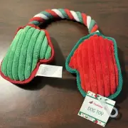 Holiday Dog Toy. Tug A War Mittens Rope Chew~ Red Green And White Stripes New