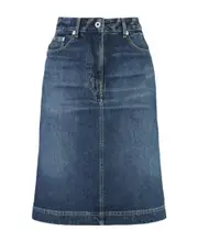 Kenzo Logo Patch Midi Denim Skirt 26,27,28 Blue