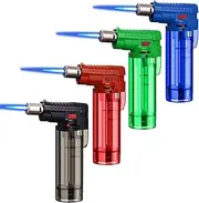 4 Pack of Torch Lighter, Jet Flame Lighter with Flame Fixed Lock, Refillable Butane Lighter with Visible Fuel, Adjustable Flame Windproof Lighter for Candle, Kitchen,Outdoor (Butane Gas not Included)