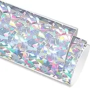 Holographic Broken Glass Permanent Vinyl 12 inches by 72 inches, Holographic Permanent Adhesive Vinyl for Craft Cutters,Sign Plotters, Craft Vinyl for DIY Decor (Silver)