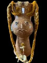 Vintage ORGINAL SherryMike Clay Woman African Head Bust. Hanging Planter.SIGNED