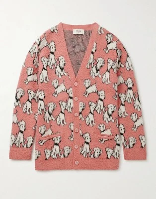 Celine Artist Jacquard Brushed Cotton & Wool Cardigan Pink 2A94W531Q 24BP