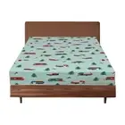 Queen Luxury 100% Cotton Flannelette Fitted Bed Sheet Flannel - Trees/Caravan