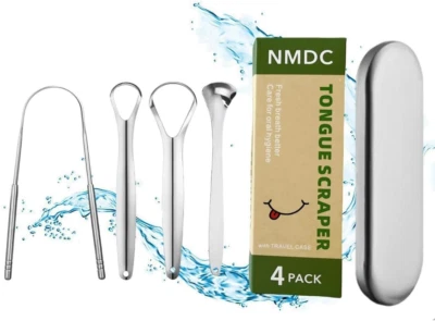NMDC Tongue Scraper(4-Pack), 100% Useful Surgical Stainless Steel Tongue Clea...