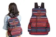 Boho Style Flap Drawstring Backpack Shoulder Bag Outdoor Travel Bag-Red