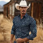 Men's Aztec Tribal Ethic / African Western Shirt Cowboy Shirt Long Sleeve Vintage Western Style Tribal Outdoor Vacation Horse Race Spring Summer Turndown Prin