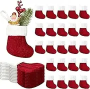 24 Pcs Christmas Mini Stockings Red Cable Xmas Rustic Stocking Mini Stockings Christmas Bulk Little Holiday Hanging Decorations Christmas Tree Ornaments for Fireplace Mantel Tree (Vintage Style)