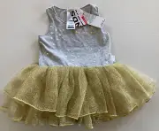 BNWT Size 00 ,3-6 Months Bonds Baby Girls Tutu Dress Grey & Gold New