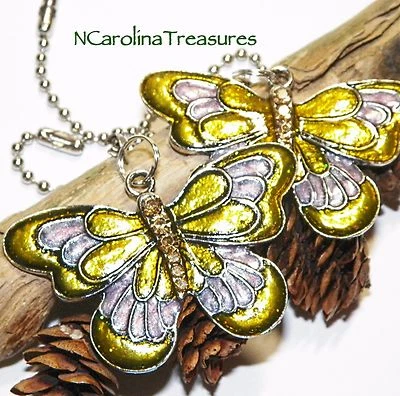 BUTTERFLIES BUTTERFLY SILVER GOLD PURPLE CEILING FAN LIGHT SWITCH PULL LARGE PR