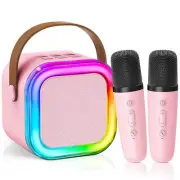 Karaoke Machine for Kids Ages 4-8 Bluetooth Speaker 2 Microphones Pink