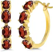 Gem Stone King 18K Yellow Gold Plated Silver Oval Gemstone Birthstone Hoop Earrings | Oval 6X4MM | 22MM | 0.85 Inch | Gold Hoop Earrings For Women