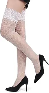 [sunshinelady] Hold-Up Fishnet Stockings Women's Lace Large Sizes XS - 5XL Thigh Sexy Lace Stockings Fishnet Stockings Lace Stockings for Women Elastic Ruschfest Overknees