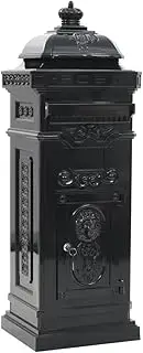 vidaXL Rustproof Cast Aluminium Pillar Letterbox in Vintage Style - Weather-Resistant Mailbox with Wide Slot for Home or Business - Black