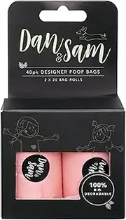 Dan & Sam Biodegradable Poop Bags 40pk - Blush, Eco-Friendly Dog Waste Bags, Durable & Leak-Proof, Easy-Tie Handles, Compostable Pet Clean-Up Solution, 40 Count