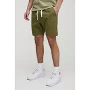 Mens Khaki Elasticated Waist Slim Fit Twill Shorts