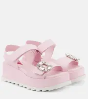 [Roger Vivier] Roger Vivier Embellished leather platform sandals AU 9 pink