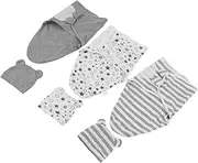 ASAKKURA 3 Sets Cotton Newborn Swaddle Blankets with Hat Wearable Sleep Sack for Boys Breathable Receiving Wraps for Shower
