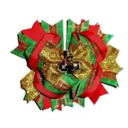Puppy bows ~ dog collar slide bow christmas jingle bells plaid gold red/green
