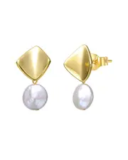 Genevive 14K Over Silver 13mm Pearl Dangle Earrings