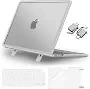 MOSISO Compatible with MacBook Air 13 inch Case 2025-2022 M4 A3240 M3 A3113 M2 A2681 Touch ID, Heavy Duty Shockproof Hard Case with Fold Kickstand&Keyboard Cover&Screen Protector&Type C, Translucent