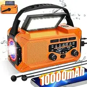 10000mAh Emergency Weather Radio with Solar Charging, Portable Radio AM/FM/NOAA, Hand Crank & Type-C Charge, LED Flashlight Compass Reading Lamp for Outdoor Camping Phone Charger SOS Alarm Radio
