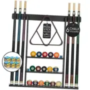 Pool Cue Rack - Pool Stick Holder Wall Mount With 16 Ball Holders 3 Shelf Black