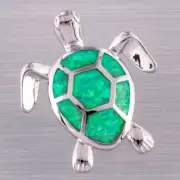 Green Sea Turtle Kiwi Green Fire Opal Silver Jewelry Necklace Pendant