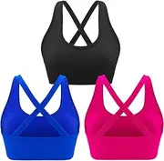 [RUNNING GIRL] High Impact Sports Bra for Women Pack, Medium Support Criss Cross Strappy Running Sports Bras Seamless Yoga Bras