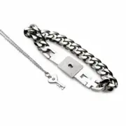 Chain Locking Bracelet And Key Necklace Lockable Wrist Bondage Bdsm titanium BDS
