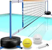 Furypiont Pool Volleyball Net - Portable Indoor/Outdoor Swimming Pool Volleyball Net System with 2 Water Volleyballs and Heavy Duty Base.Adjustable Length 15-25FT for Pickleball Net and Tennis Net