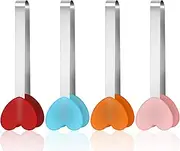 Little Serving Tongs, 4 PCS Heart Shape Kitchen Small Tongs for Ice Cube, Fruits, Sugar, Barbecue, Kitchen Gadgets (12.5cm/4.92in)