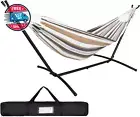 Portable 2 Person Hammock with 9FT Hammock Stand, 620 LBS Capacity Adjustable Ha