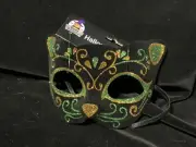 NEW GREEN GOLD BLACK CAT 8" x 4" QUARTER MASK - CLASSIC STYLE - MEOW!